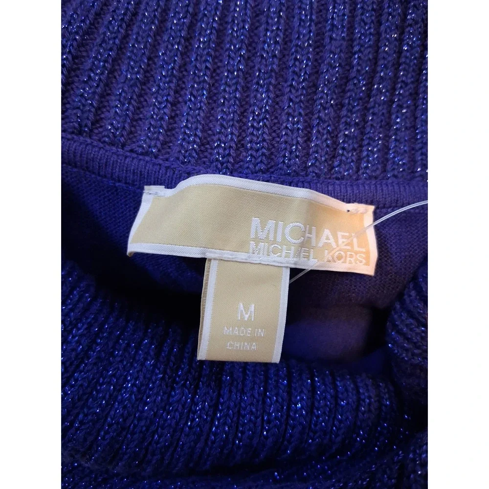 Michael Kors Dark Azurite Metallic Off Shoulder Sweater Size M MH66N5V2A2 NWT
